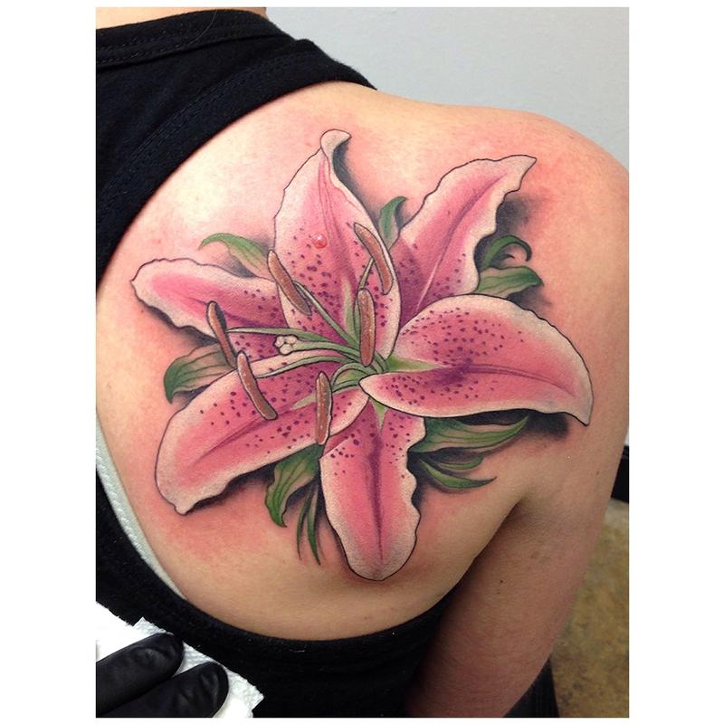 Realistic Color Tiger Lily Tattoo by David Mushaney TattooNOW
